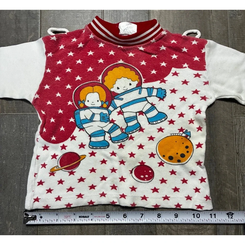 Vtg 1980s Twin Togs Kid Astronauts Space Graphic Raglan Shirt 18M / 2T